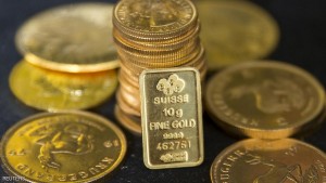 Gold bullion is displayed at Hatton Garden Metals precious metal dealers in London, Britain