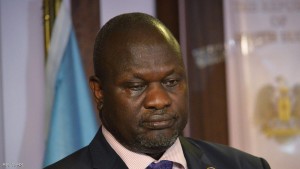 South Sudan First Vice President Machar attends a news conference at the Presidential State House following renewed fighting in South Sudan's capital Juba