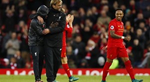 Liverpool manager Juergen Klopp and Sadio Mane celebrate after the game