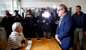 President of Lombardy Maroni arrives to cast his electronic vote for Lombardy's autonomy referendum at a polling station in Lozza near Varese