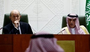 France's Foreign Minister Jean-Yves Le Drian and Saudi Foreign Minister Adel al-Jubeir attend a joint news conference in Riyadh