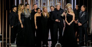 David E. Kelley, writer of "Big Little Lies" HBO, accepts the award for Best Television Limited Series or Motion Picture Made for Television at the 75th Golden Globe Awards in Beverly Hills