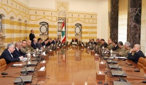 Lebanese President Michel Aoun meets with Lebanon's Higher Defence Council at the presidential palace in Baabda