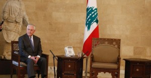 Tillerson is seen at the presidential palace in Baabda