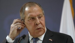 Russian Foreign Minister Sergey Lavrov reacts during a news conference in Belgrade
