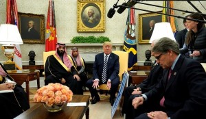 Trump welcomes Saudi Arabia's Crown Prince Mohammed bin Salman in the Oval Office at the White House in Washington