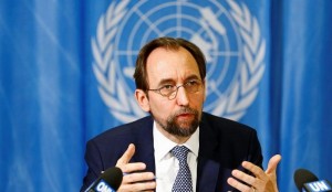 UN High Commissioner for Human Rights Zeid Ra'ad al-Hussein of Jordan speaks during a news conference in Geneva
