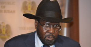 South Sudan President Kiir addresses a news conference at the Presidential State House following renewed fighting in South Sudan's capital Juba