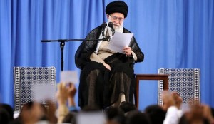 Iran's Supreme Leader Ayatollah Ali Khamenei speaks at the Hussayniyeh of Imam Khomeini in Tehran