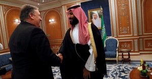 U.S. Secretary of State Mike Pompeo meets with the Saudi Crown Prince Mohammed bin Salman during his visits in Riyadh